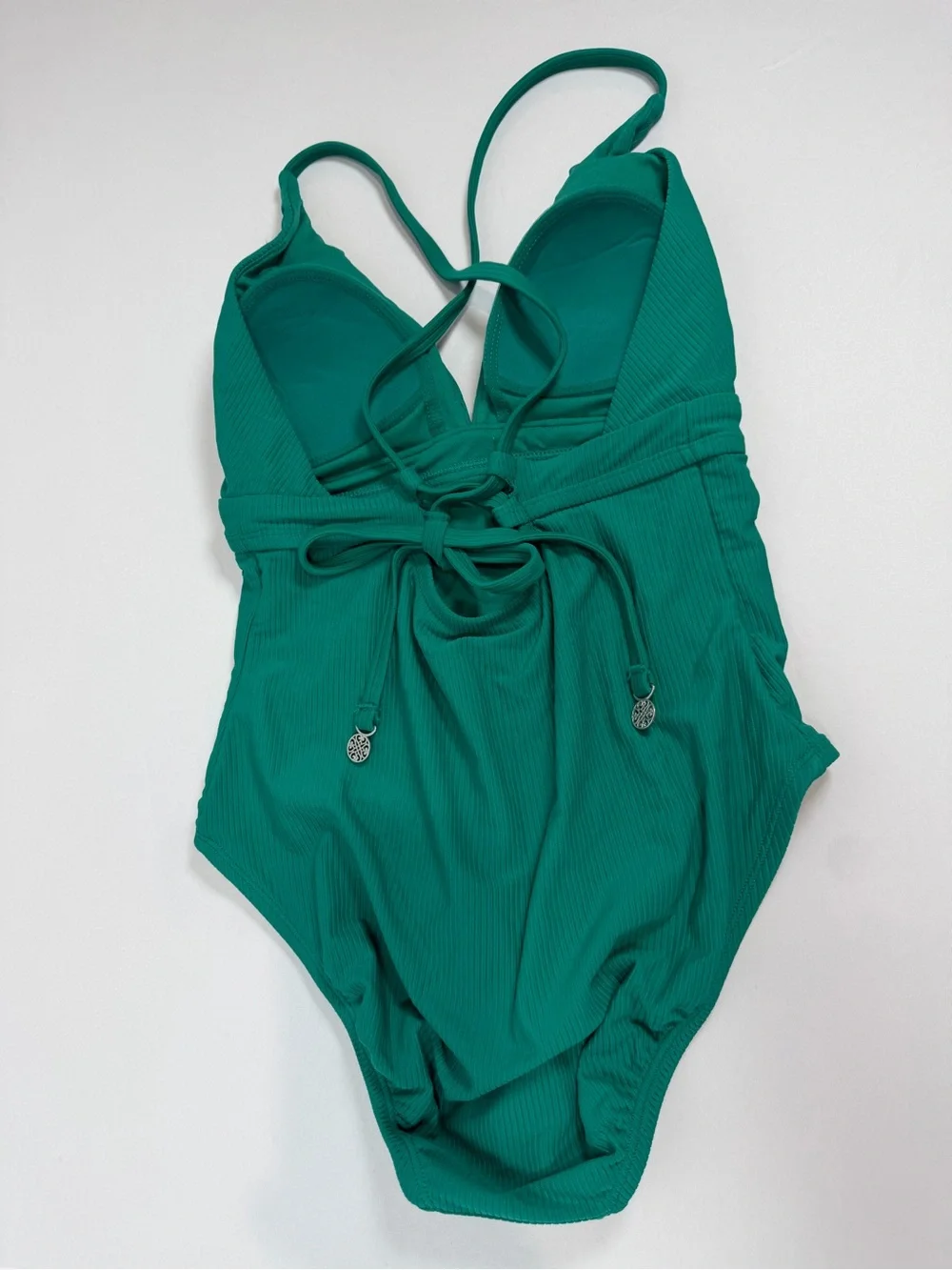 Time and‎ Tru Green Ribbed One-Piece Swimsuit Medium